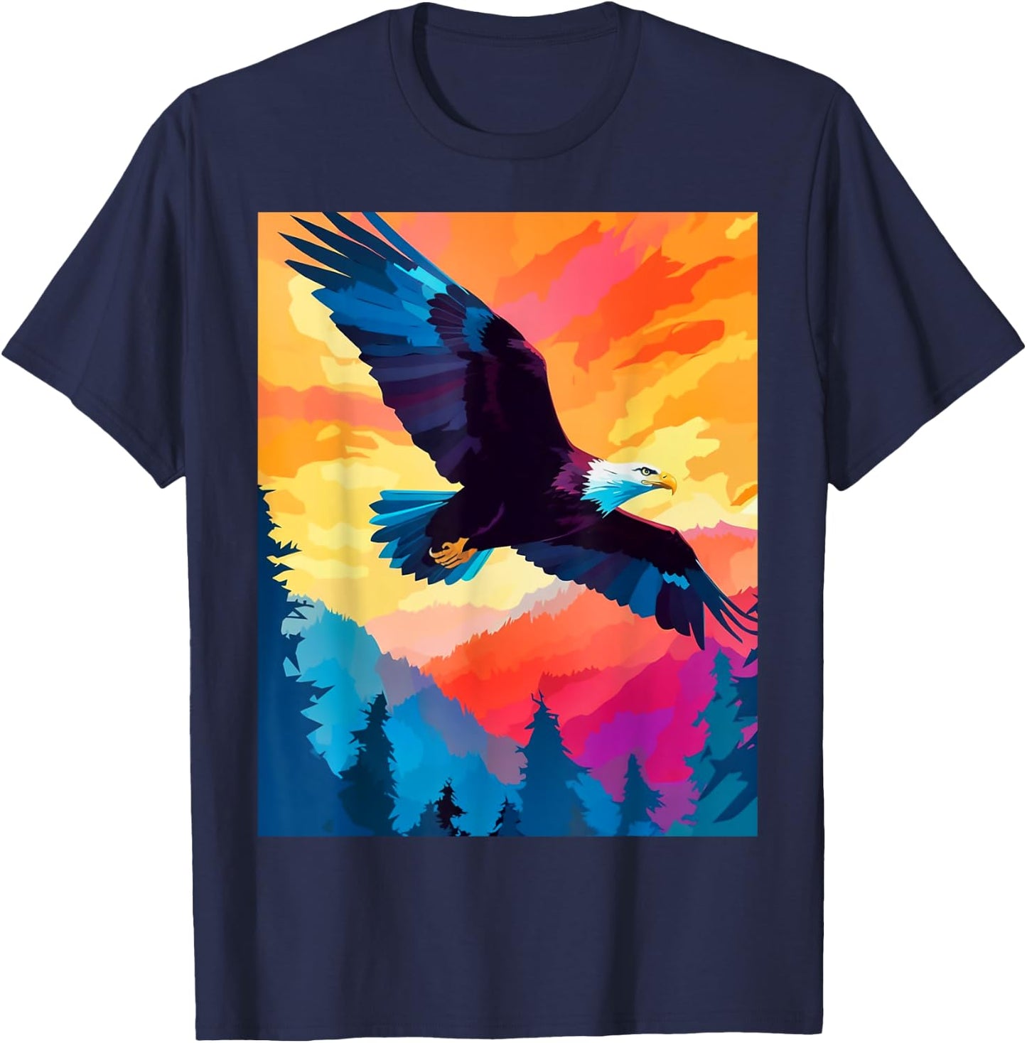 Majestic Eagle Silhouette: Freedom's Colors T-Shirt - T-Shirt | Navy