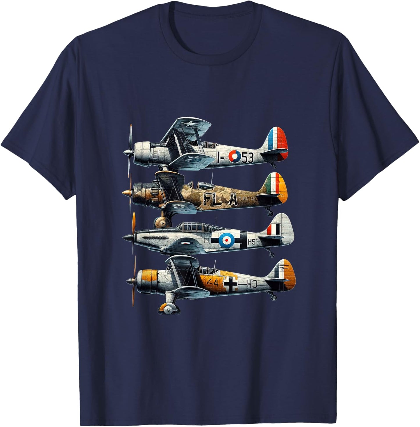 Polikarpov I-153 CR.42 Falco Gloster Gladiator Heinkel He-51 T-Shirt - T-Shirt | Navy