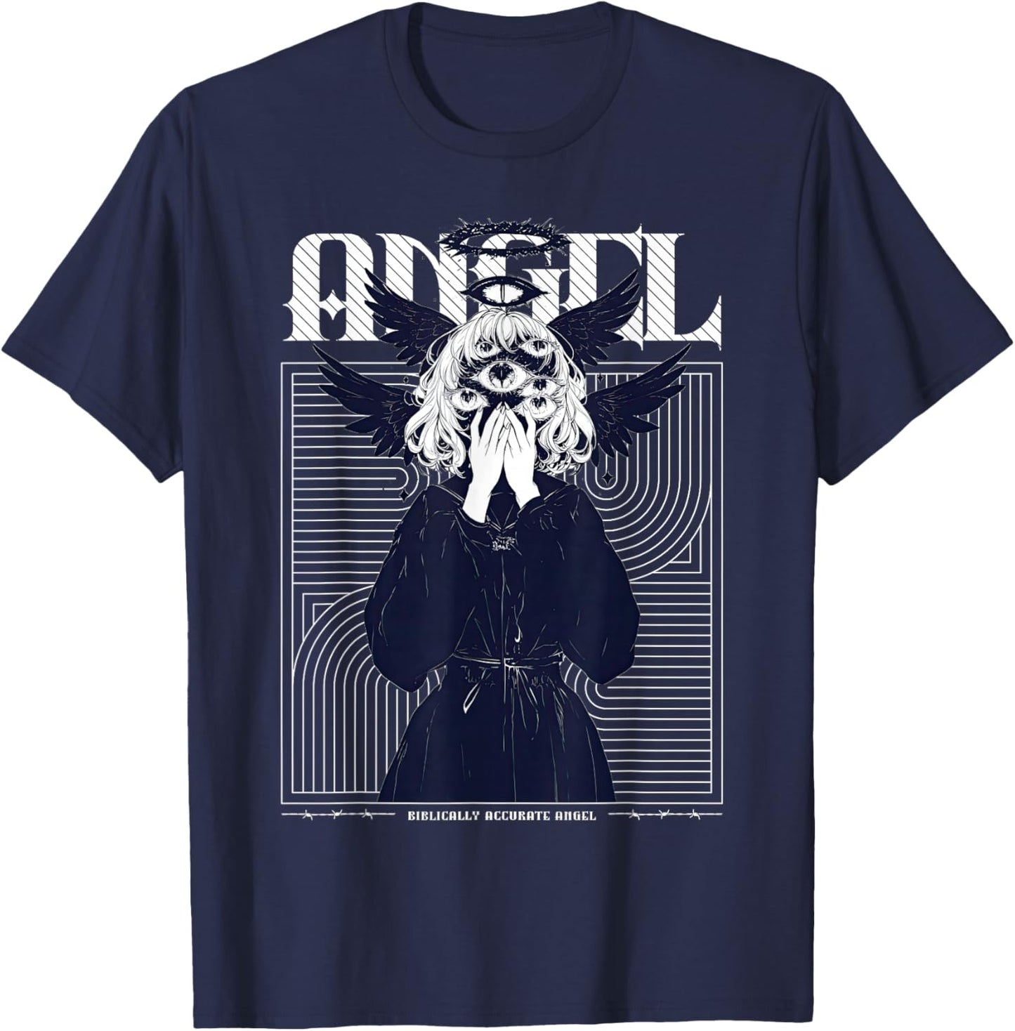 Anime Girl Multiple Eyes Gothic Seraphim Angel Harajuku T-Shirt - T-Shirt | Navy