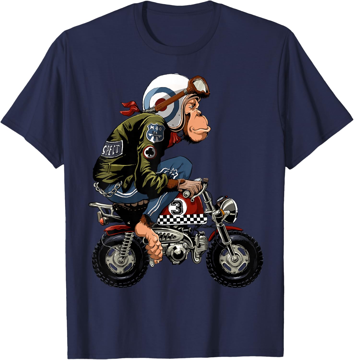 Monkey Bike Cartoon T-Shirt - T-Shirt | Navy