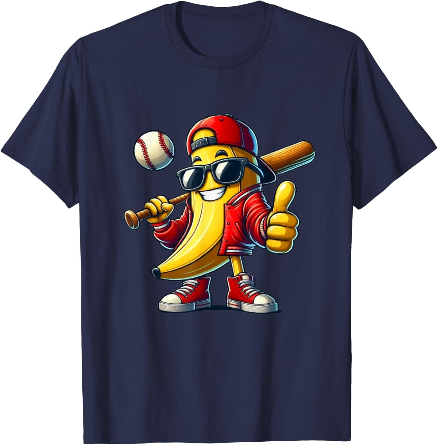 Banana Playing Baseball Fruit Lover Baseball Player T-Shirt - T-Shirt | Navy