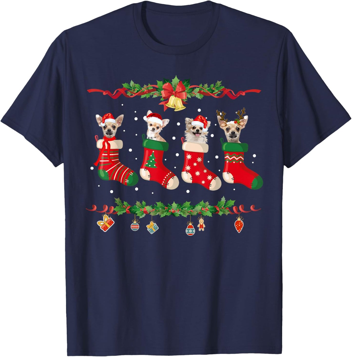Chihuahua Christmas Stocking Dog Xmas T-Shirt - T-Shirt | Navy
