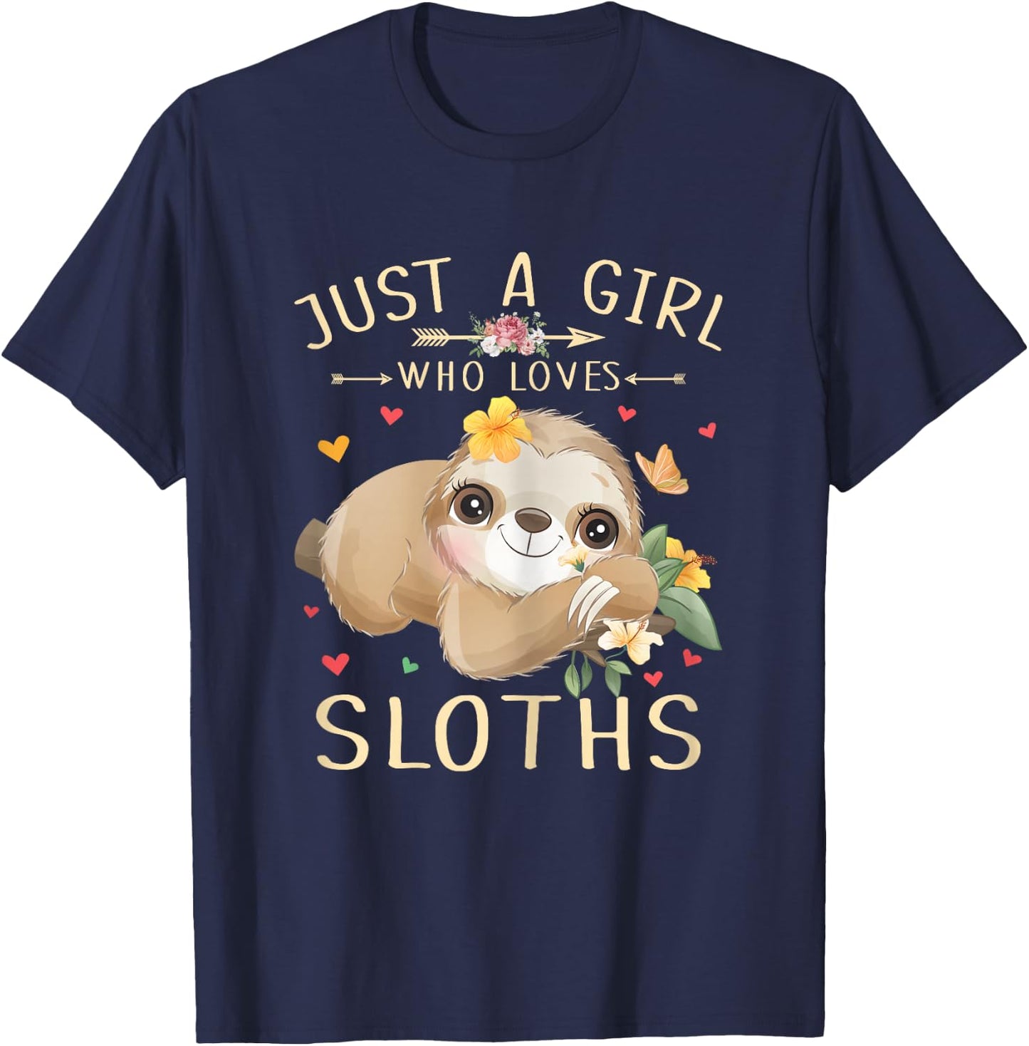 Just A Girl Who Loves Sloths Cute Sloth Lover Girls T-Shirt - T-Shirt | Navy