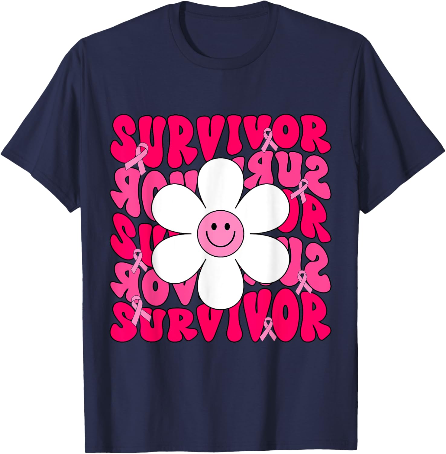 Survivor Breast Cancer Awareness Retro Groovy Breast Cancer T-Shirt - T-Shirt | Navy