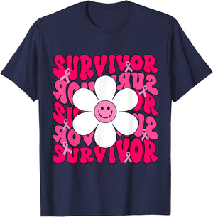 Survivor Breast Cancer Awareness Retro Groovy Breast Cancer T-Shirt - T-Shirt | Navy