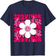 Survivor Breast Cancer Awareness Retro Groovy Breast Cancer T-Shirt - T-Shirt | Navy