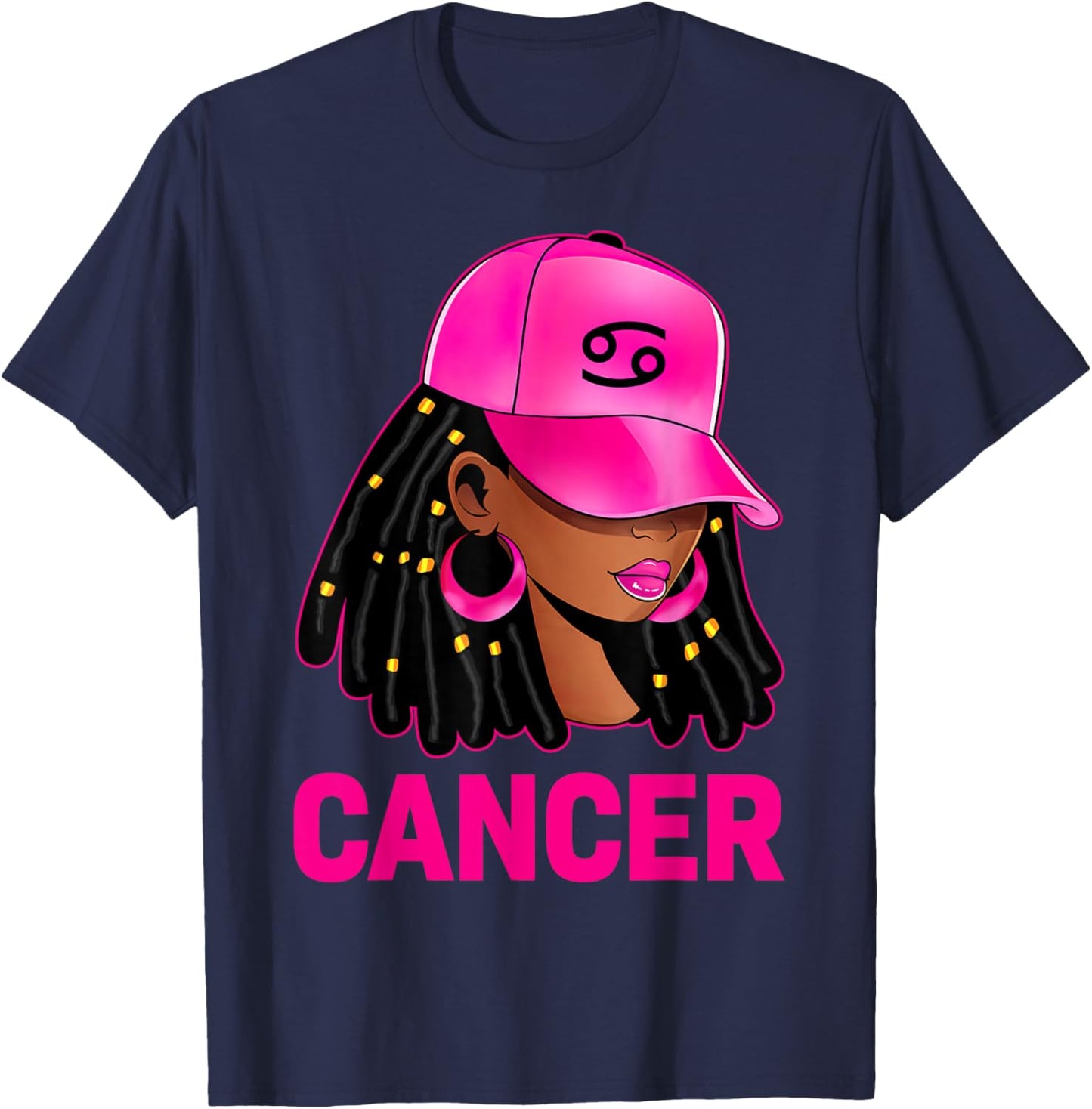 Cancer Queen Loc'd Hair Black Woman Cap Zodiac Sign T-Shirt - T-Shirt | Navy