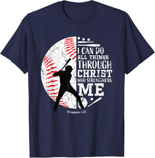Christian Baseball Philippians 4:13 Religious Faith Graphic T-Shirt - T-Shirt | Navy
