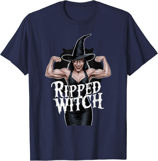 Ripped Witch Muscular Halloween Gym Bodybuilder Costume T-Shirt - T-Shirt | Navy