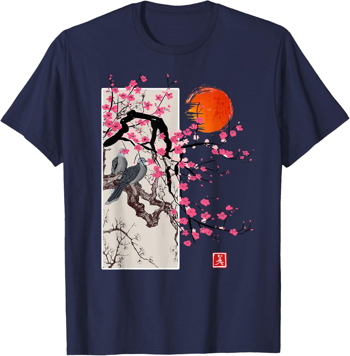 Vintage Sakura Blossom Japanese Cherry Scenery Gift T-Shirt - T-Shirt | Navy