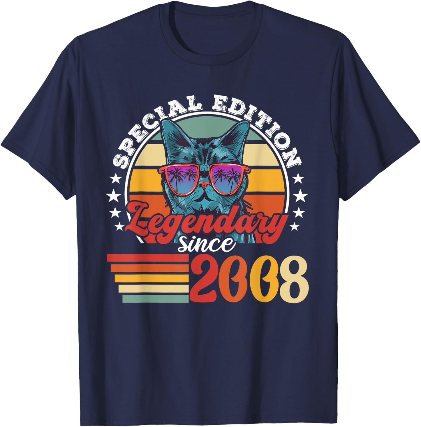 Retro cat with sunglasses funny saying vintage 2008 T-Shirt - T-Shirt | Navy