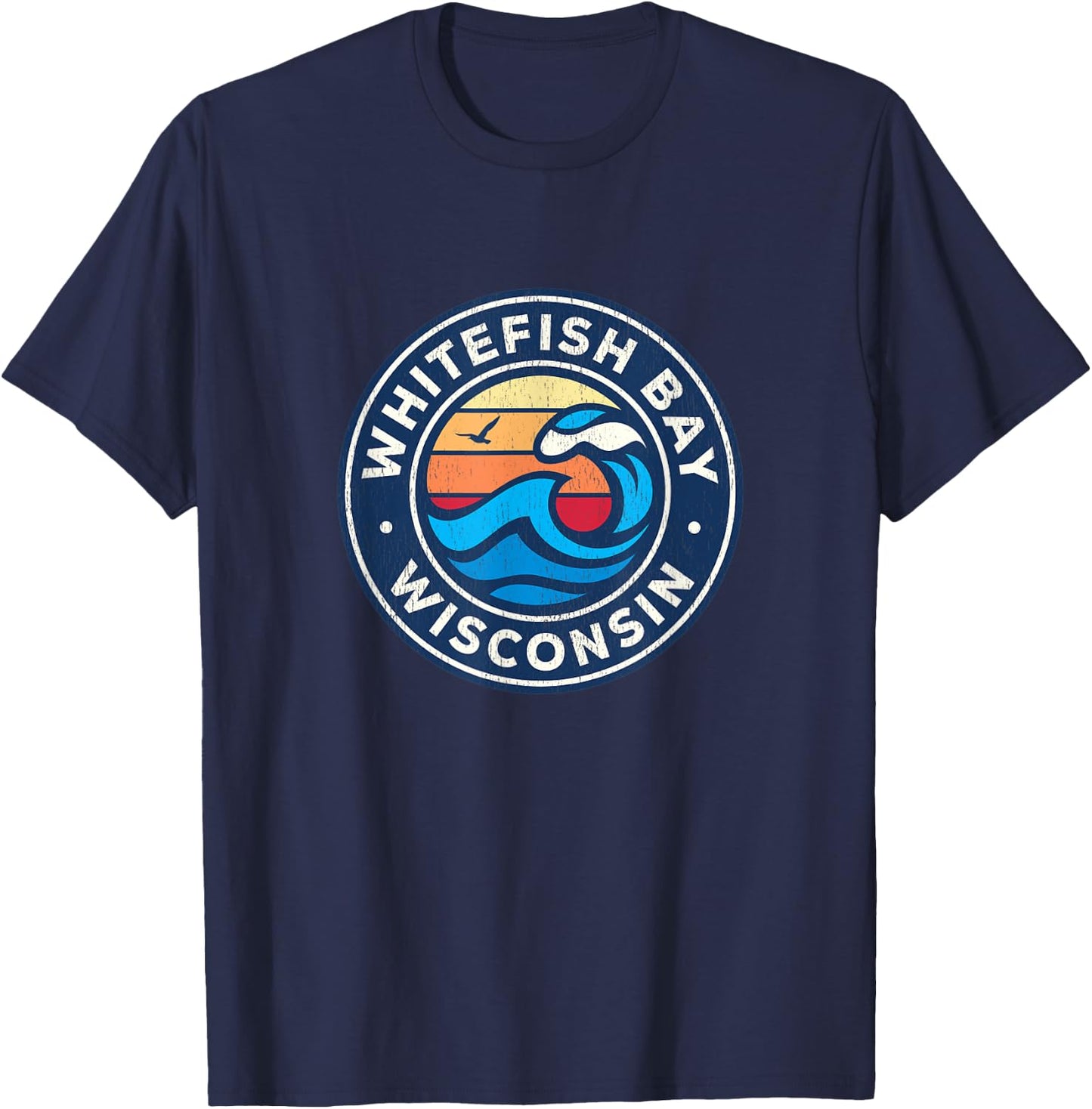 Whitefish Bay Wisconsin WI Vintage Nautical Waves Design T-Shirt - T-Shirt | Navy