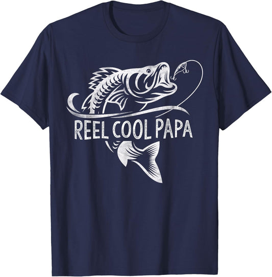 Reel Cool Papa Fishing Dad Gifts Father's Day Fisherman Fish T-Shirt - T-Shirt | Navy