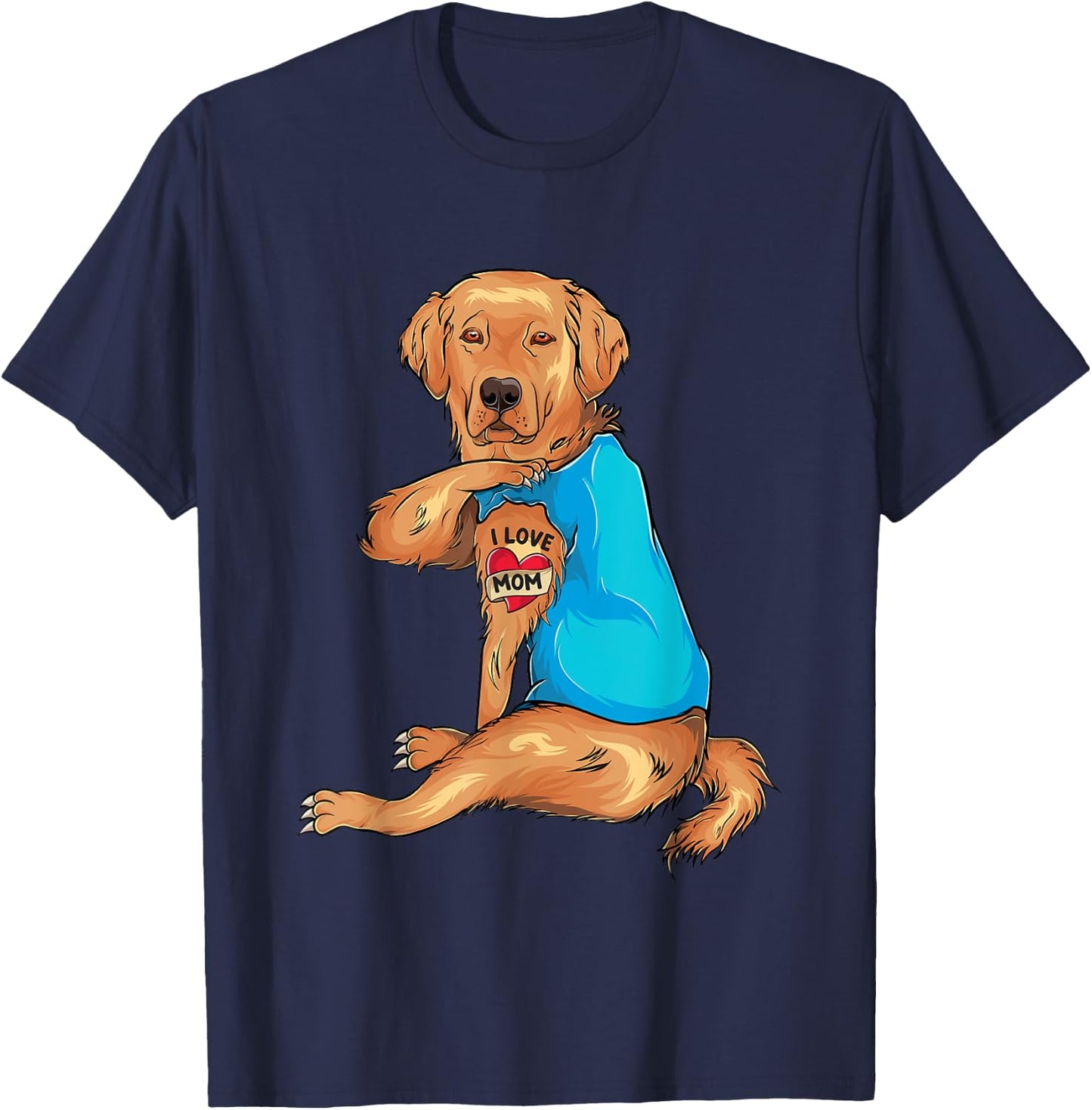Mother's Day Tattoo I Love Mom Golden Retriever Tattooed T-Shirt - T-Shirt | Navy