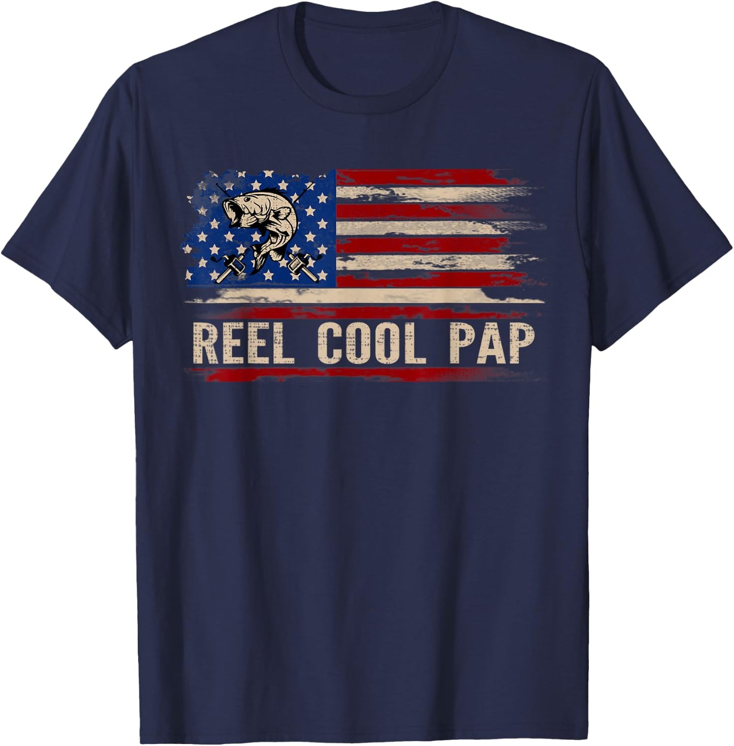 Reel Cool Pap American USA Flag Funny Fishing/Fish Gift T-Shirt - T-Shirt | Navy