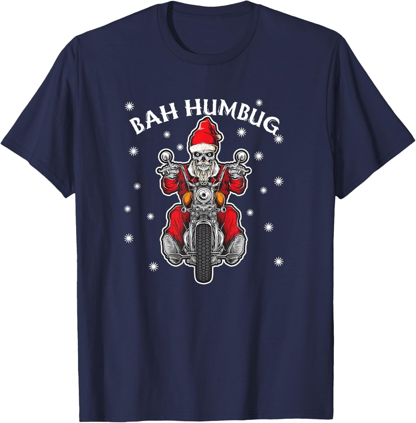 Bah Humbug Skeleton Santa Riding A Motorcycle Gift T-Shirt - T-Shirt | Navy