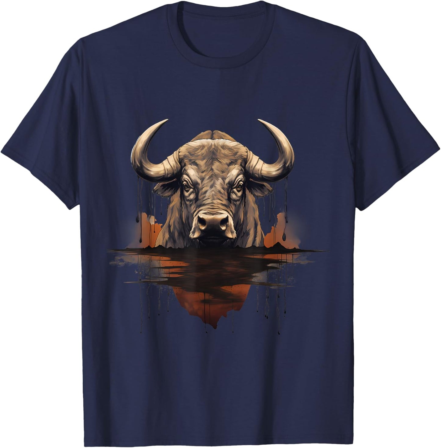 Buffalo Portrait Artwork Animal Art Wildlife Safari Bison T-Shirt - T-Shirt | Navy