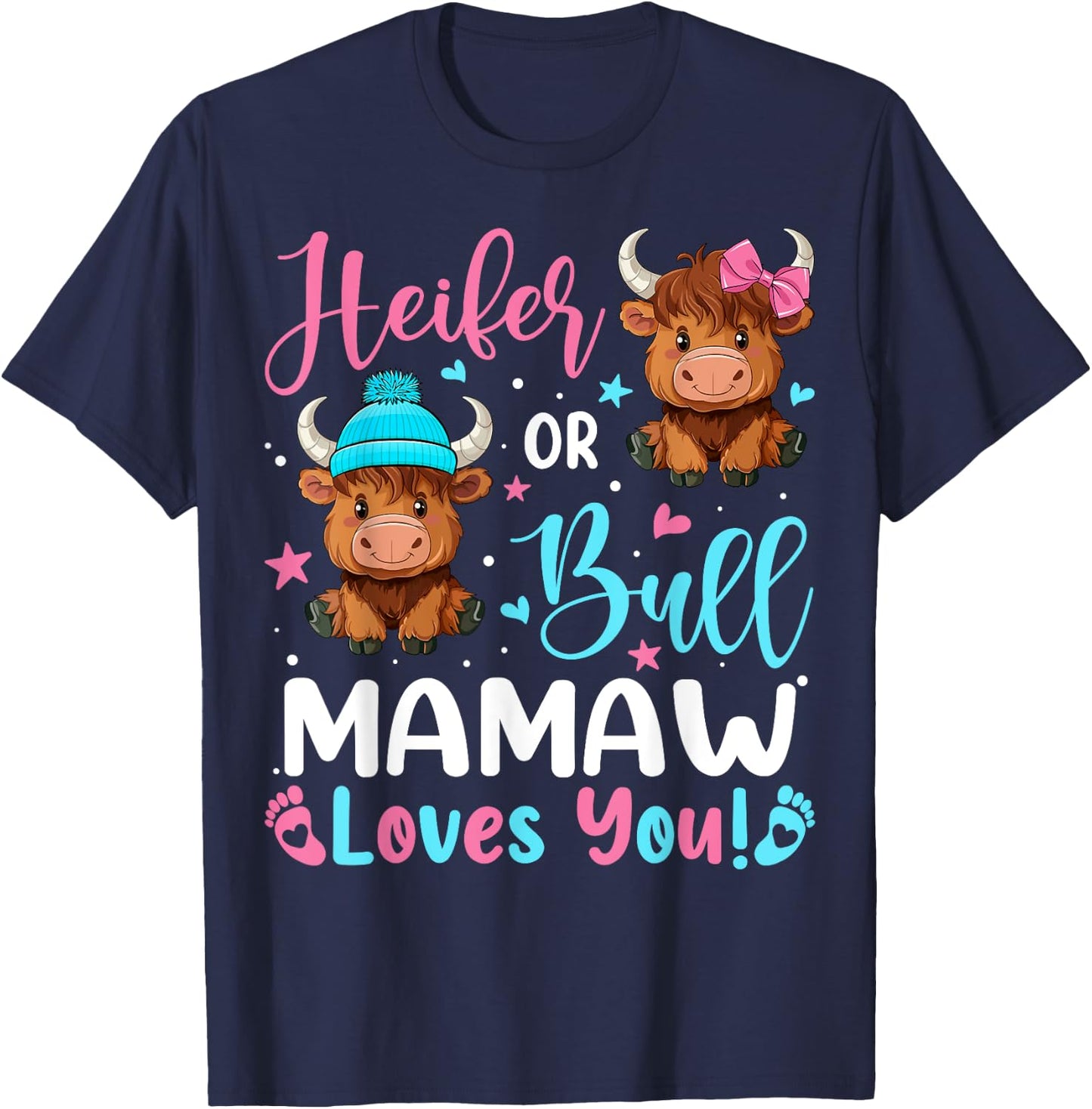 Bull or Heifer Mamaw Loves You Highland Cow Lover T-Shirt - T-Shirt | Navy