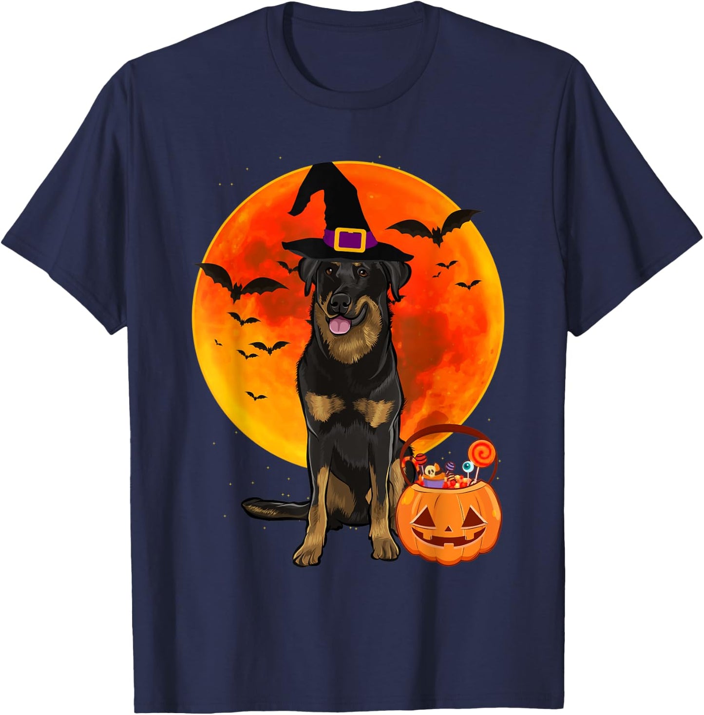 Dog Halloween Beauceron Jack O Lantern Pumpkin T-Shirt - T-Shirt | Navy