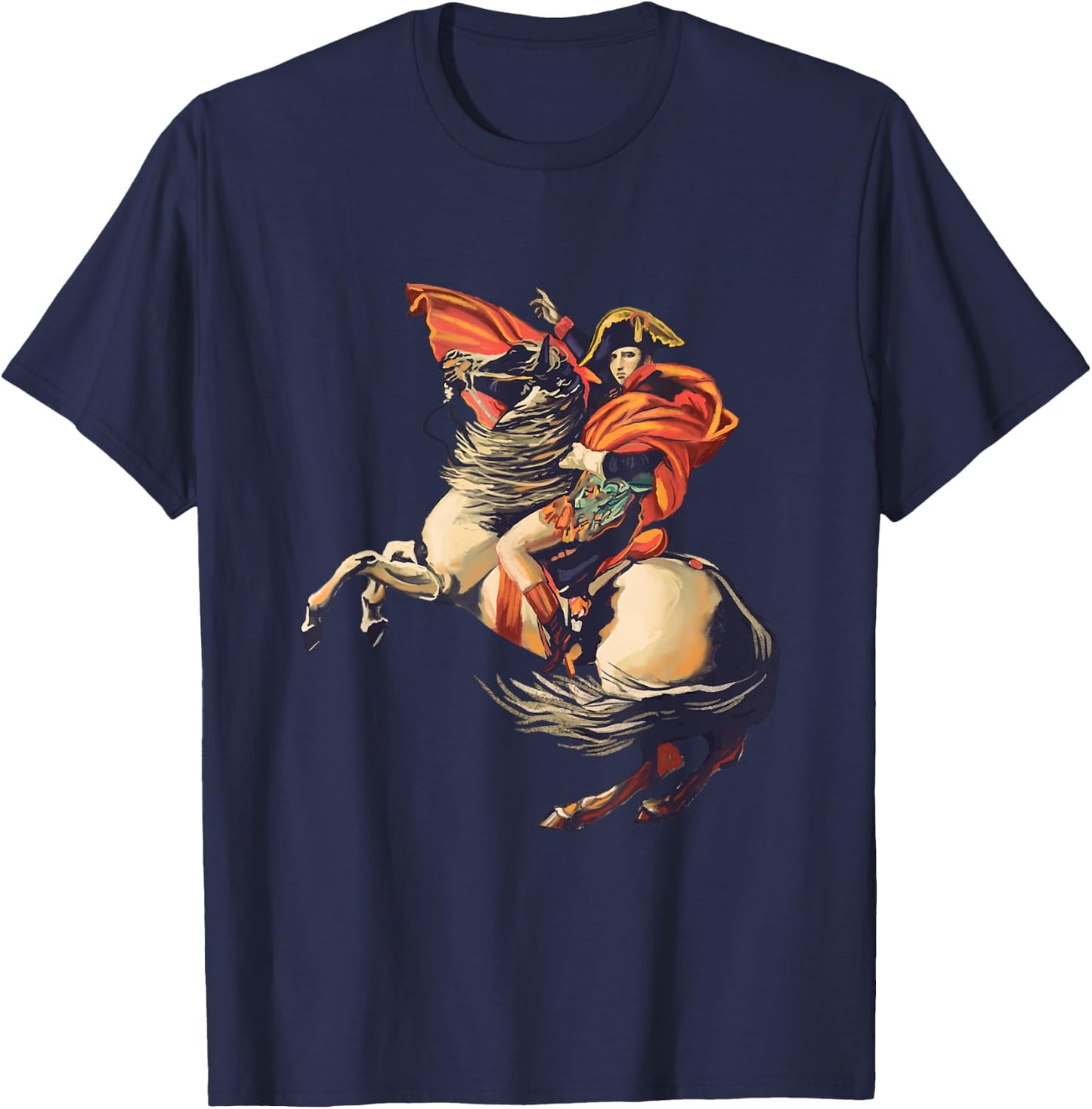 Napoleon Bonaparte with horse, art, painting Alps, gift T-Shirt - T-Shirt | Navy