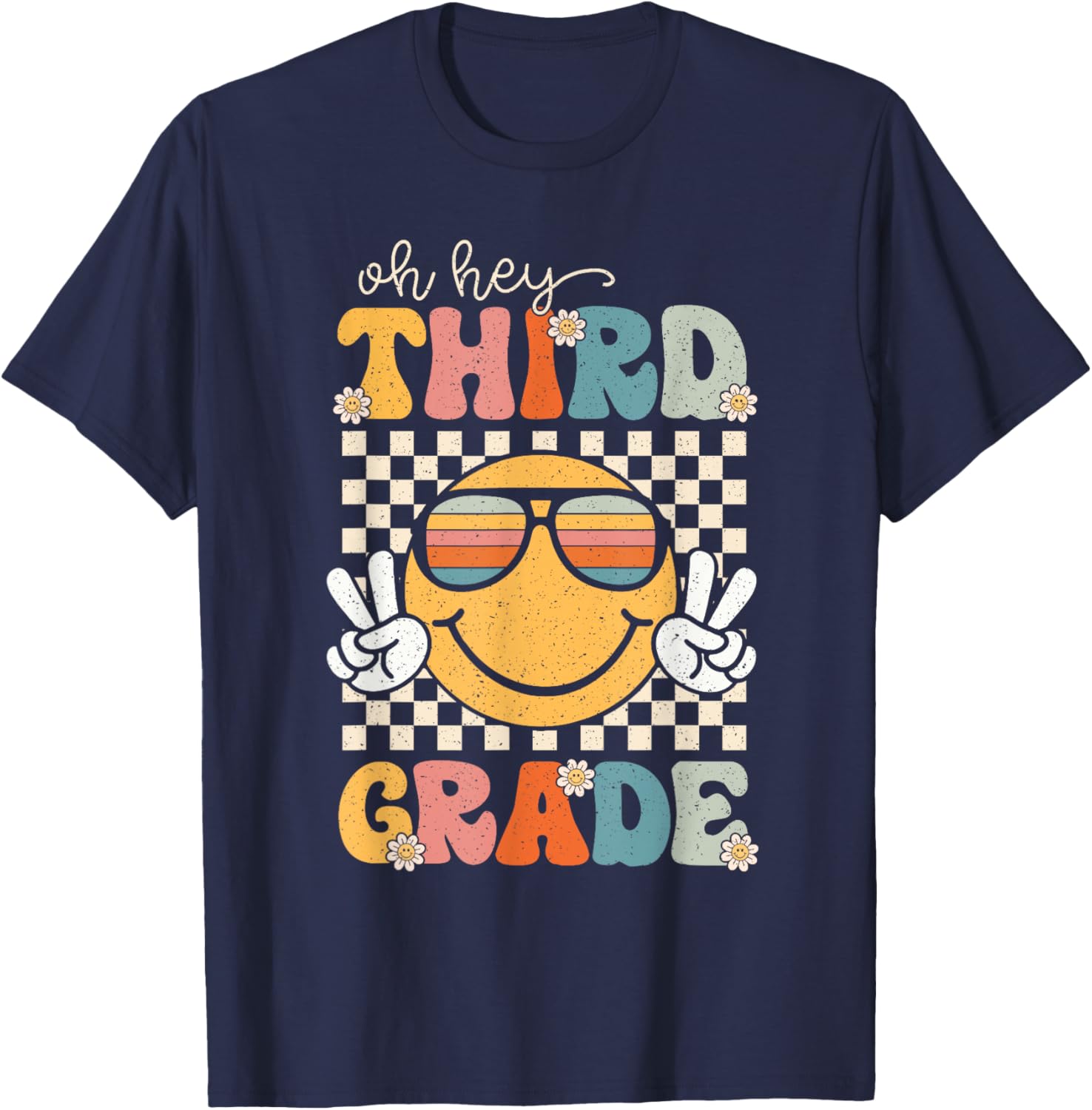 Third Grade Oh Hey Smile Retro Back To School 3rd Grade T-Shirt - T-Shirt | Navy