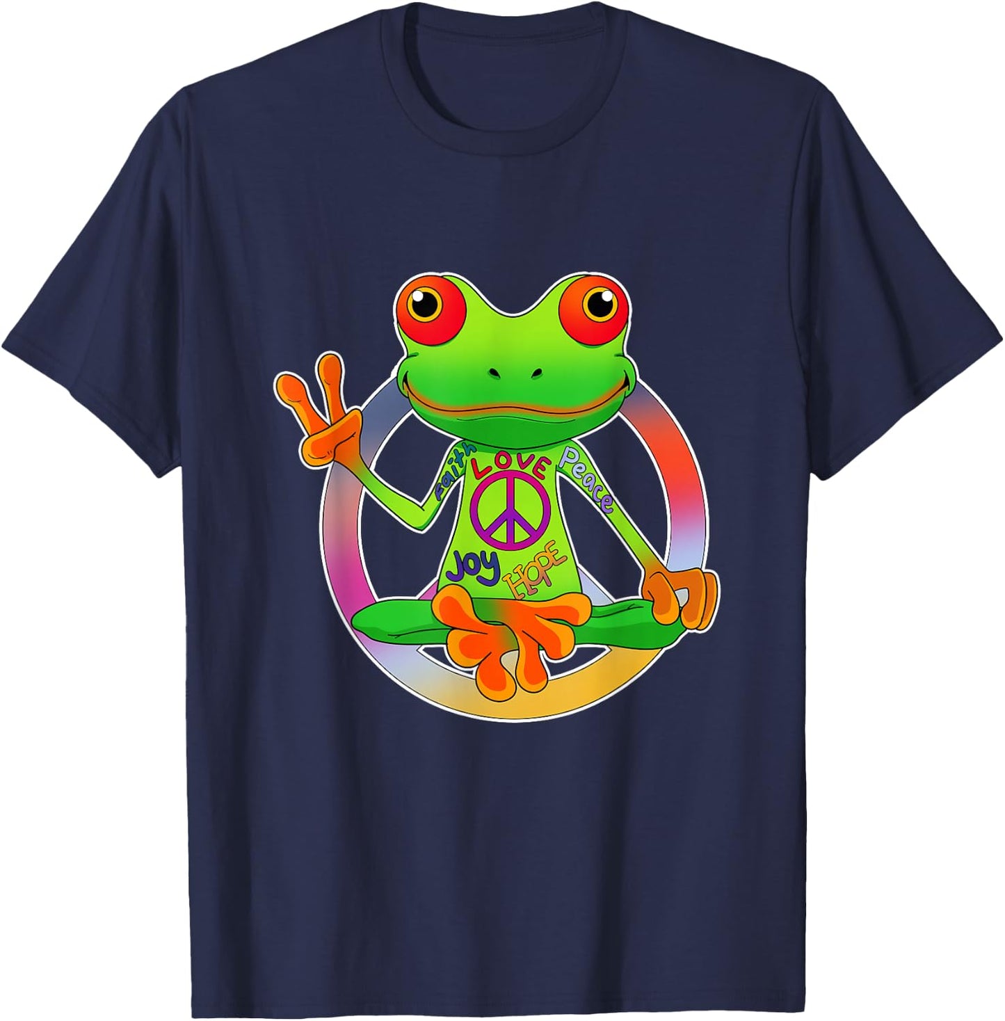 Hippie Frog Peace Sign Yoga Frogs Hippies 70s T-Shirt - T-Shirt | Navy
