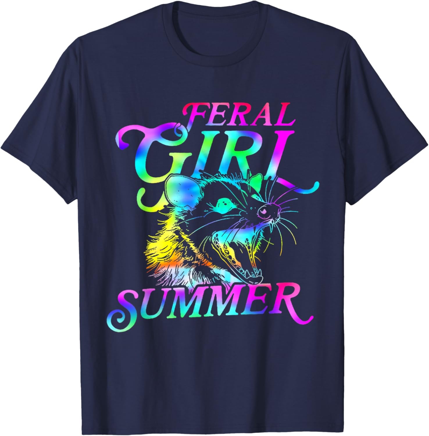 Feral Girl Summer Opossum Tie Dye Raccoon Vintage T-Shirt - T-Shirt | Navy