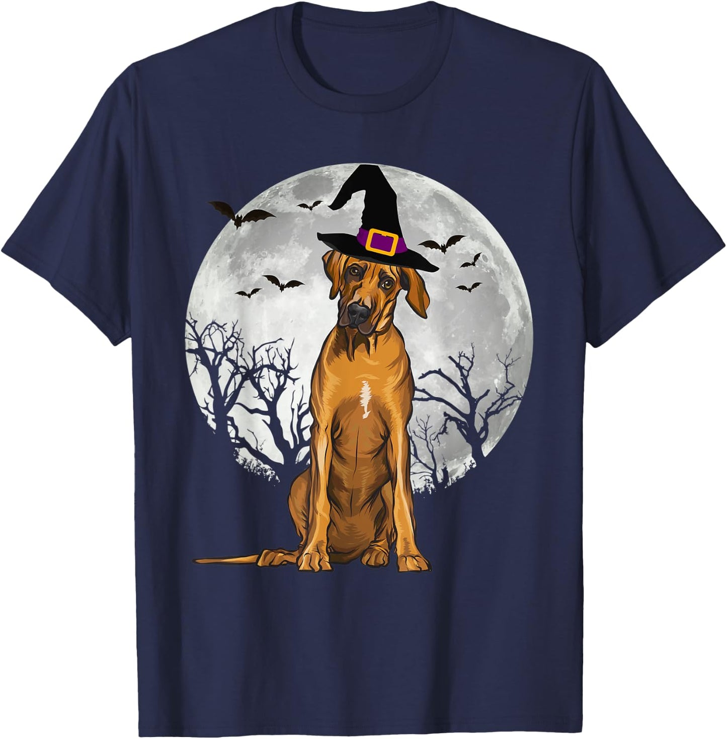 Scary Rhodesian Ridgeback Dog Witch Hat Halloween Women T-Shirt - T-Shirt | Navy