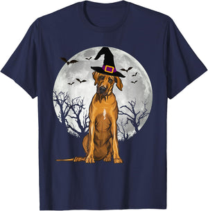 Scary Rhodesian Ridgeback Dog Witch Hat Halloween Women T-Shirt - T-Shirt | Navy