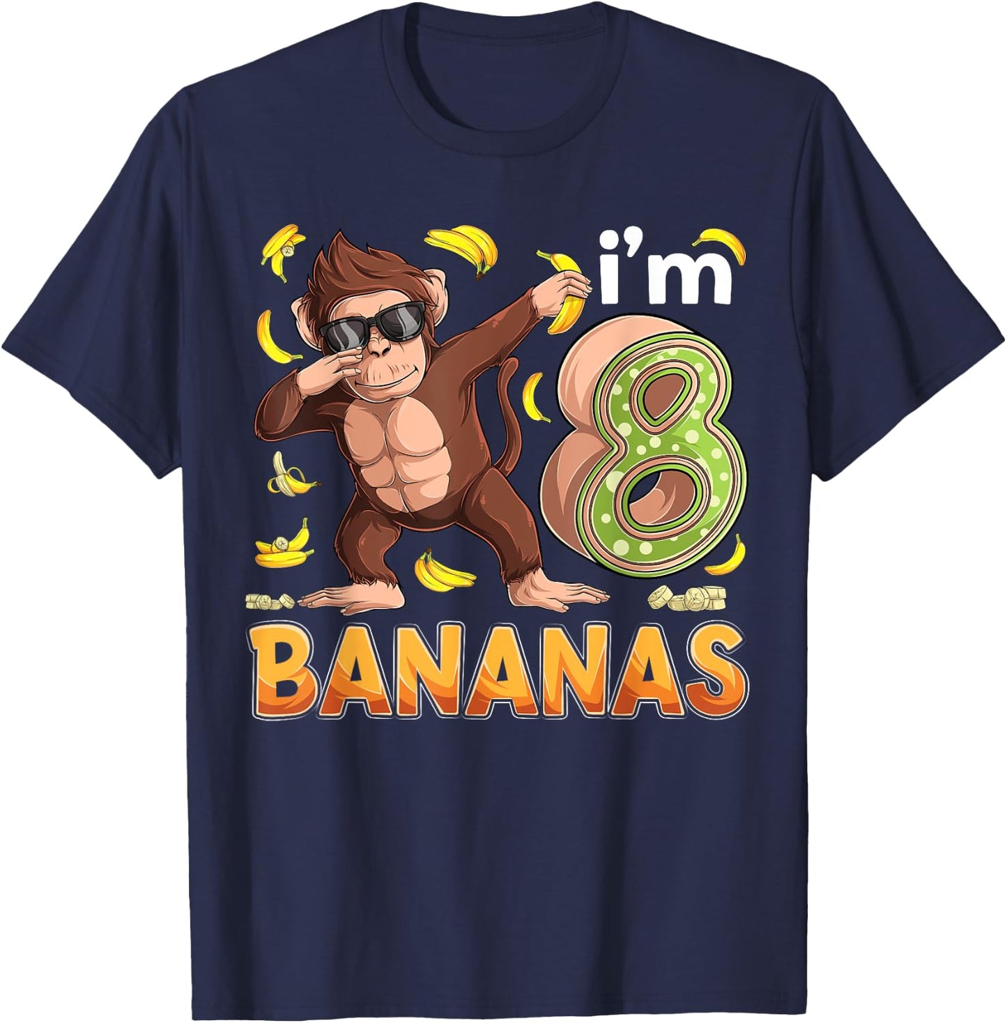 8 Year Old Monkey Birthday Safari Jungle Animal 8th B-day T-Shirt - T-Shirt | Navy