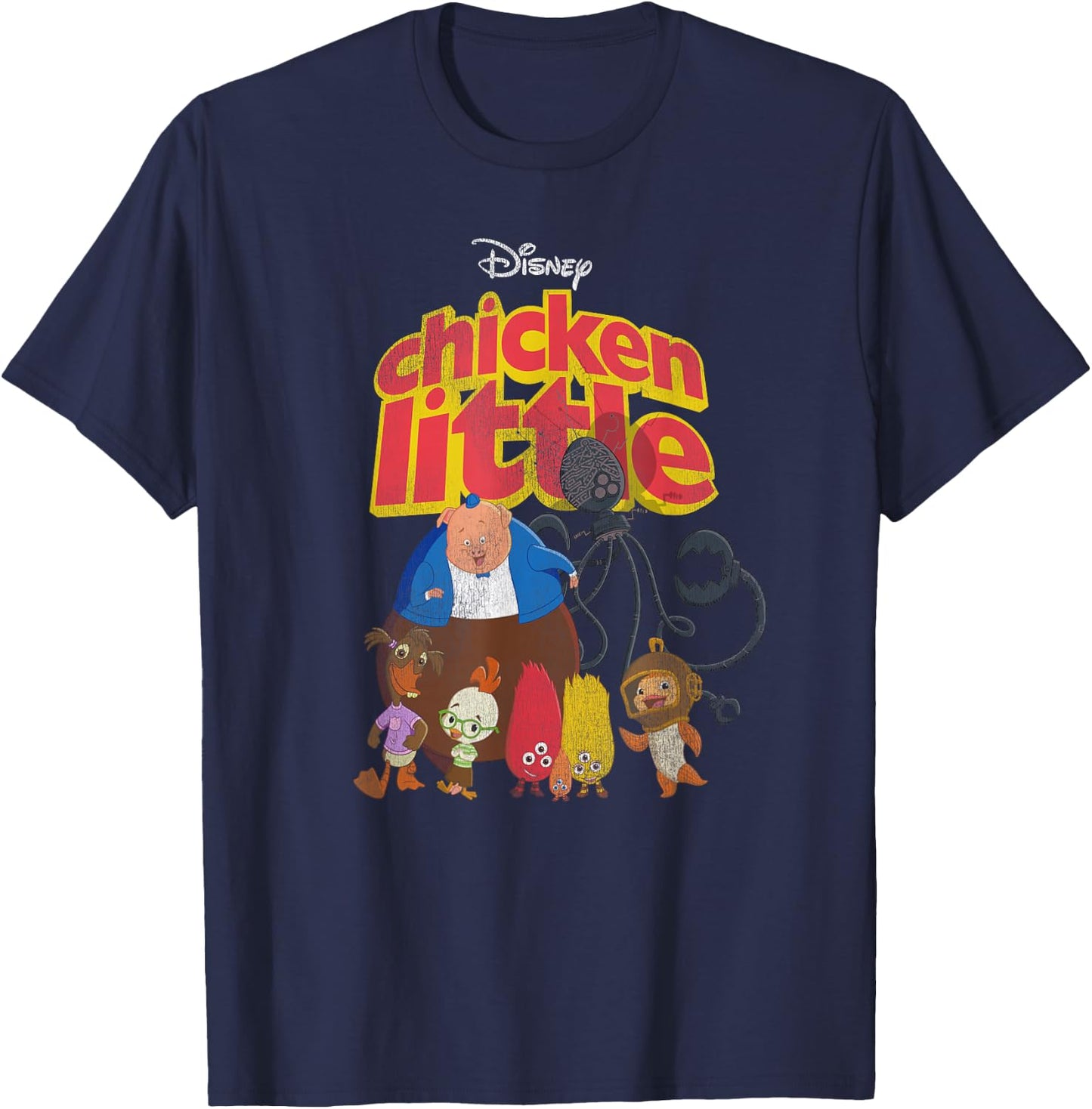 Disney Chicken Little Characters Retro Small T-Shirt - T-Shirt | Navy