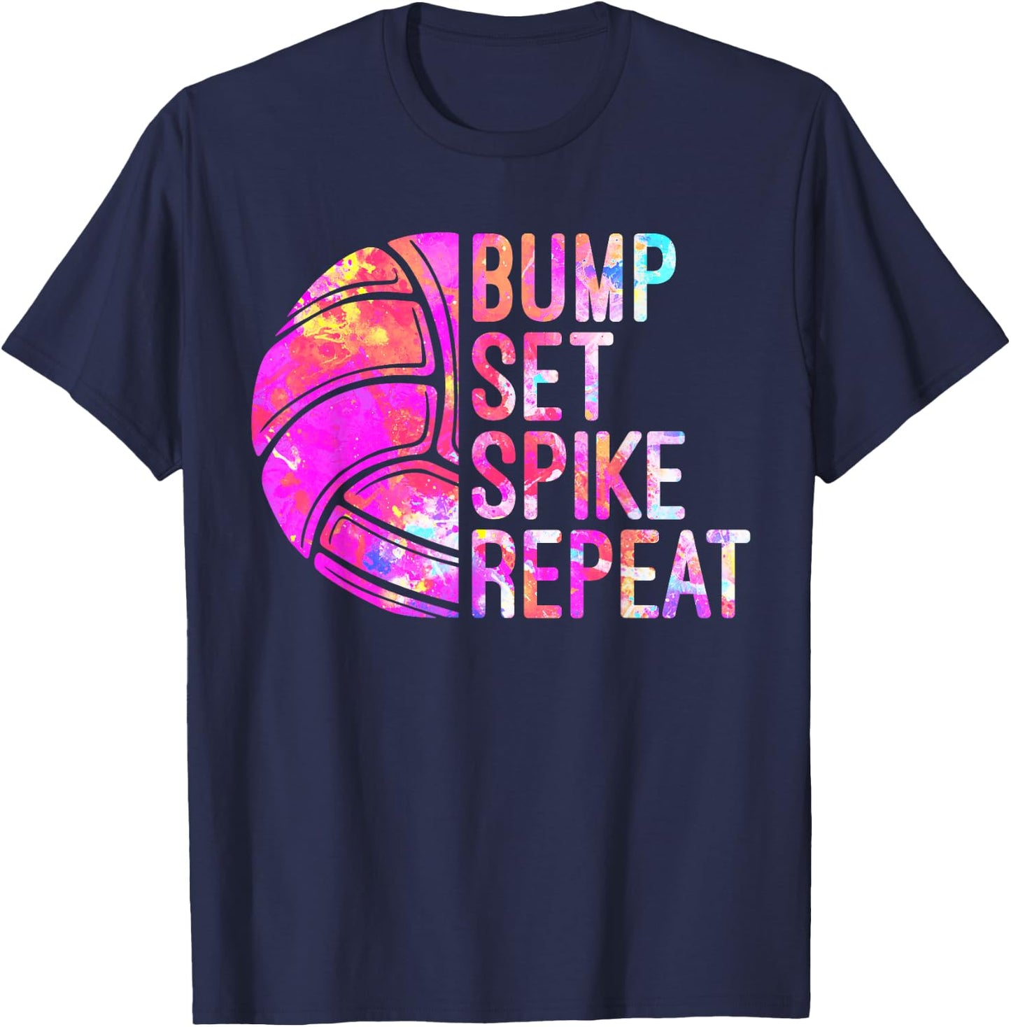 Bump Set Spike Repeat Volleyball Lover girls Athlete USA T-Shirt - T-Shirt | Navy