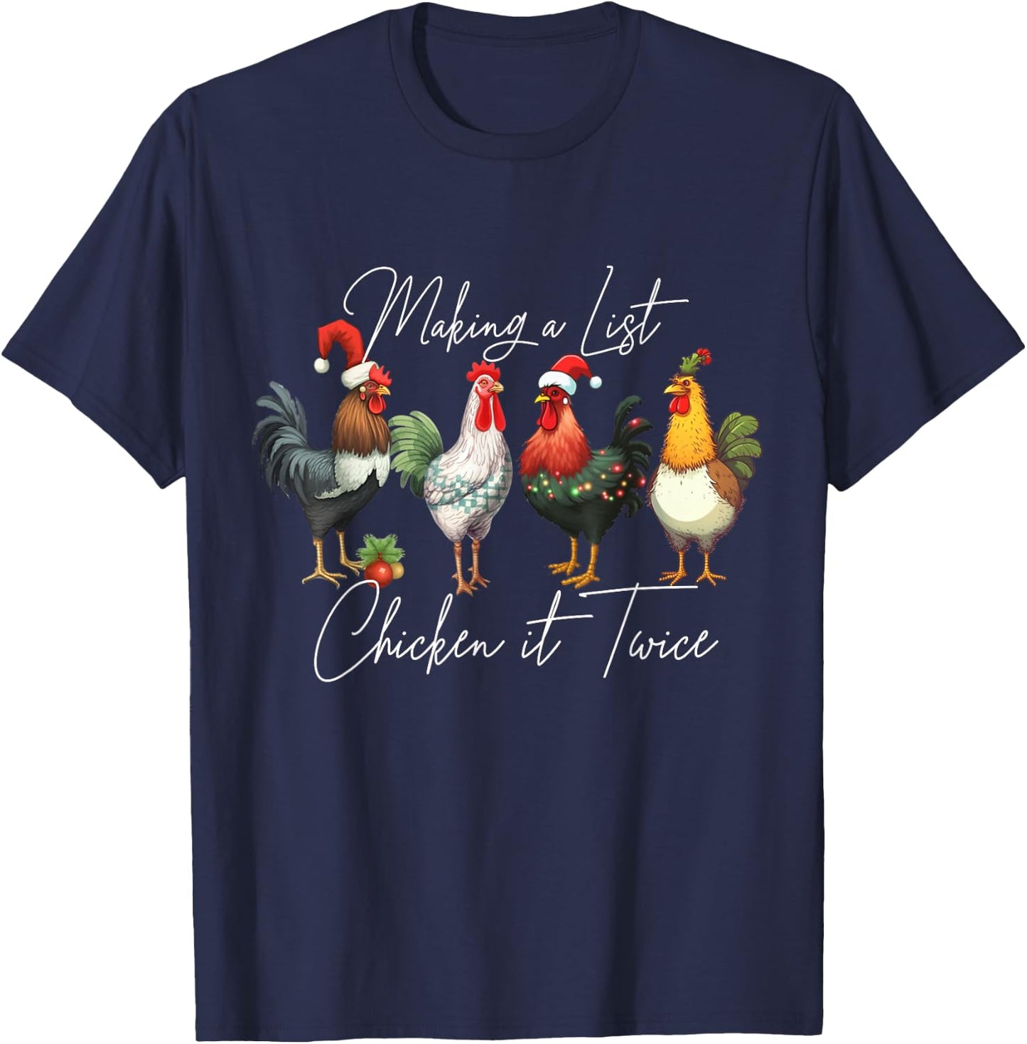 Christmas Chicken Lover Xmas Santa Hat Funny Farm Gift T-Shirt - T-Shirt | Navy