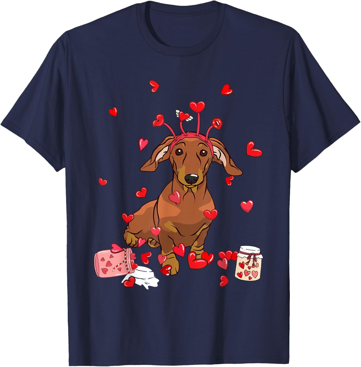 Dog Valentine Gift Cute Dachshund Valentine's Day Men Women Girls Kids T-Shirt - T-Shirt | Navy