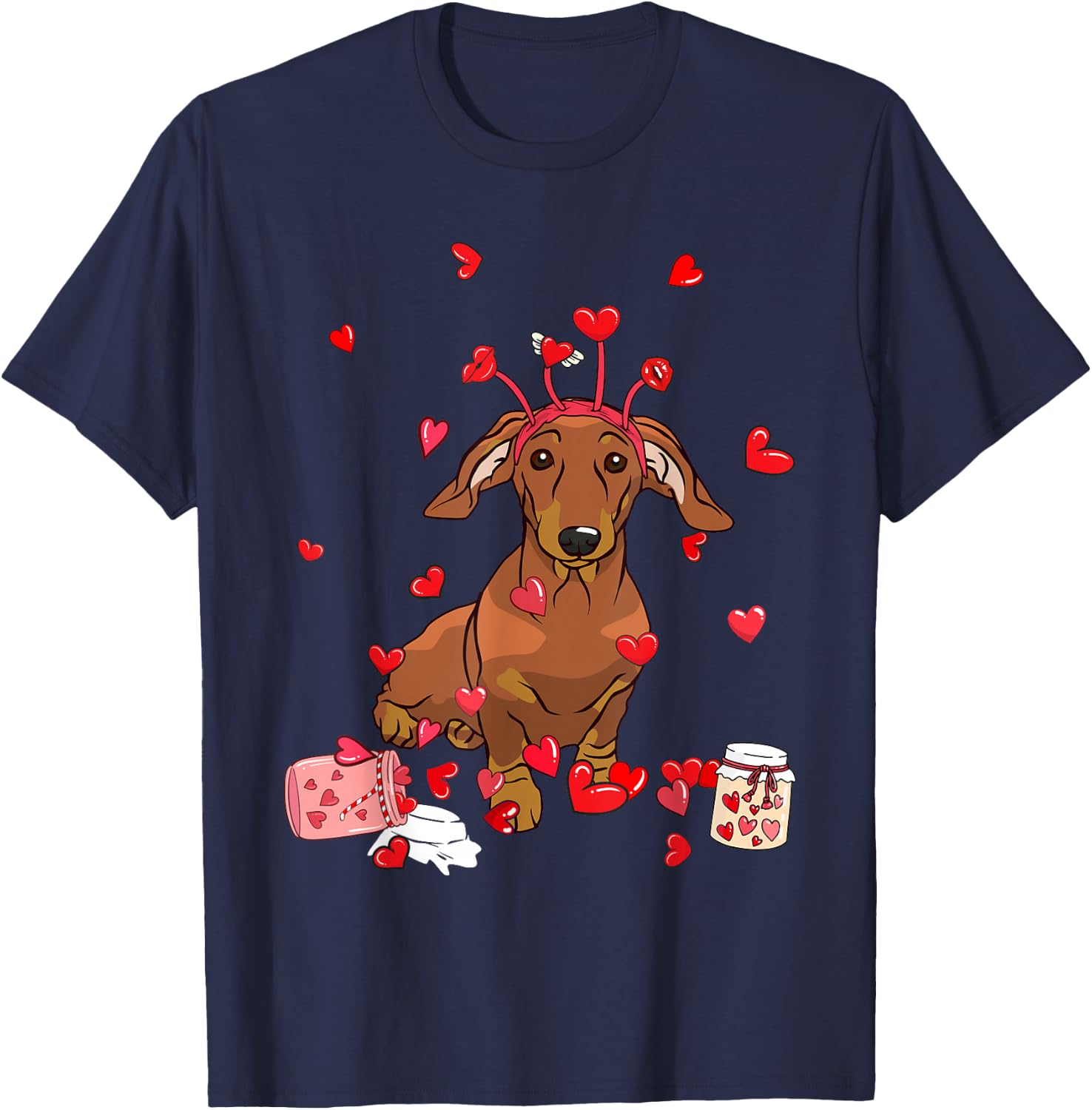 Dog Valentine Gift Cute Dachshund Valentine's Day Men Women Girls Kids T-Shirt - T-Shirt | Navy