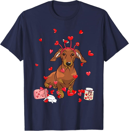 Dog Valentine Gift Cute Dachshund Valentine's Day Men Women Girls Kids T-Shirt - T-Shirt | Navy