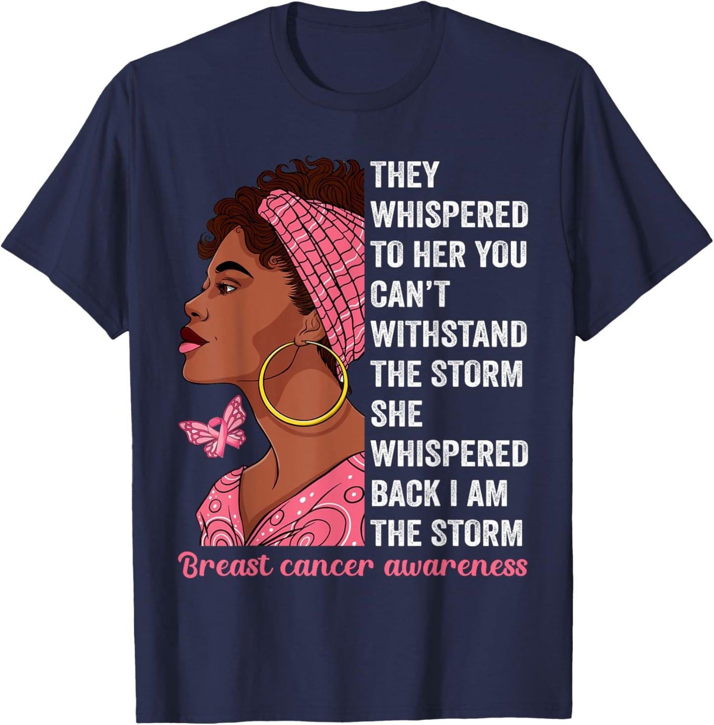 African American Breast Cancer Awareness Afro Black Women T-Shirt - T-Shirt | Navy