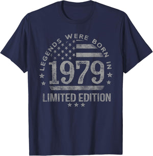 Legends were Born in 1979 USA Flag T-Shirt - T-Shirt | Navy