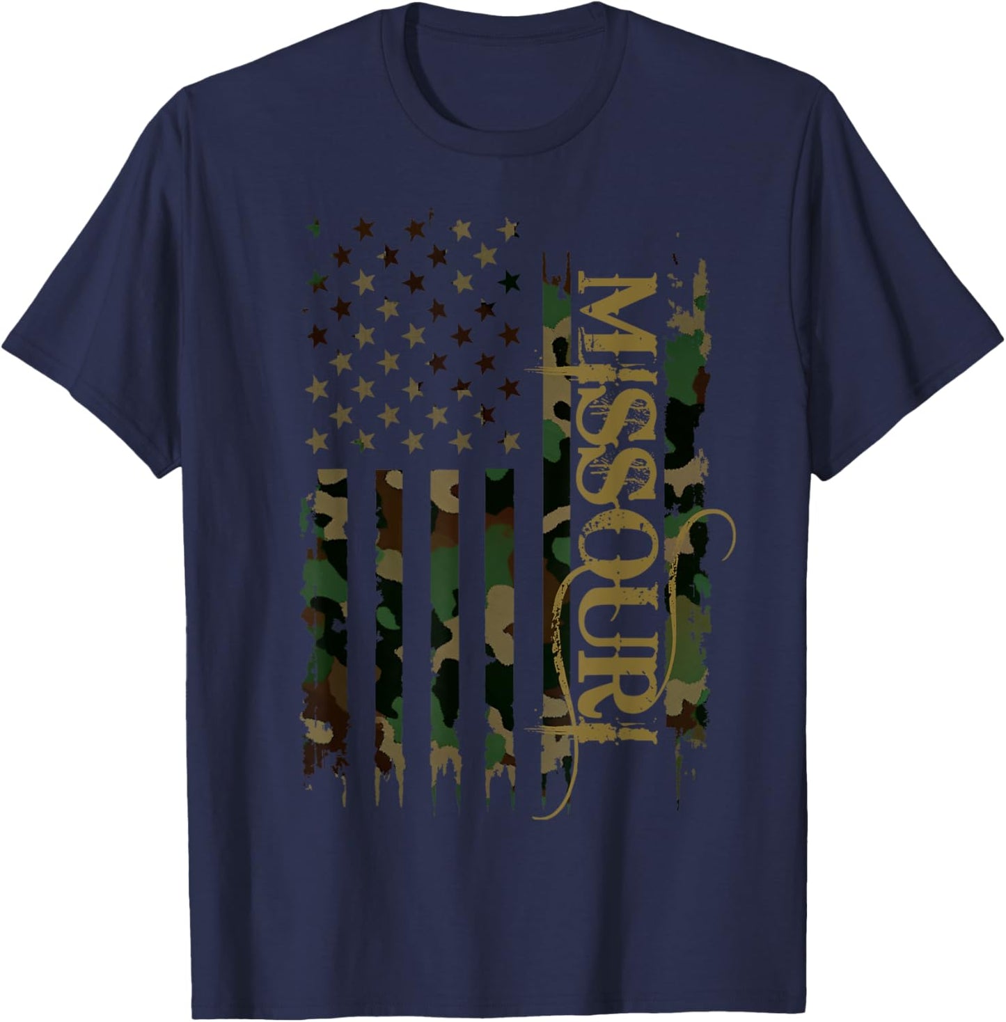 Missouri United States Distressed Camo w US Flag T-Shirt - T-Shirt | Navy