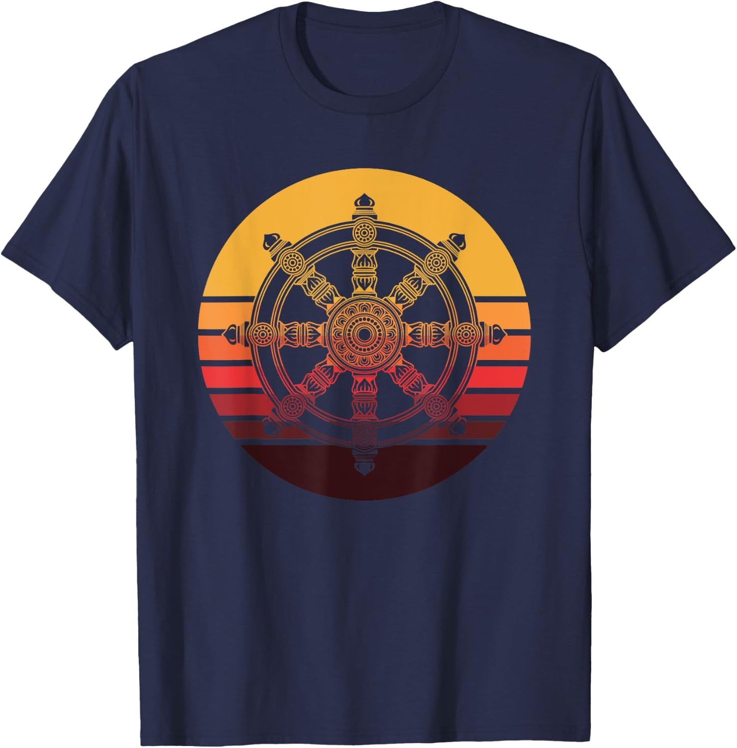 Retro Dharmachakra Hindu Sanskrit Buddhist Dharma Wheel T-Shirt - T-Shirt | Navy