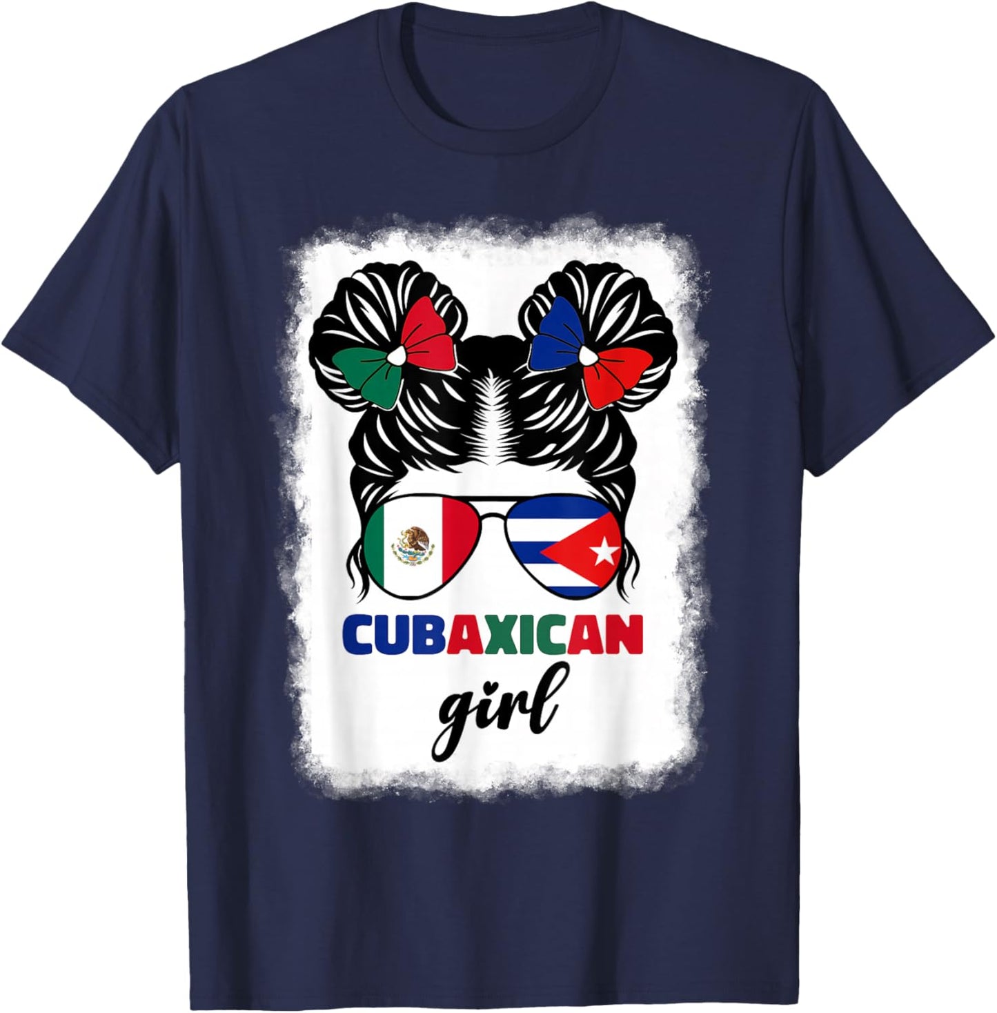 Half Mexican And Half Cuban Mexico Cuba Flag Girl Kids Girls T-Shirt - T-Shirt | Navy