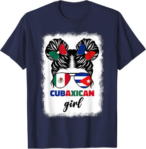Half Mexican And Half Cuban Mexico Cuba Flag Girl Kids Girls T-Shirt - T-Shirt | Navy