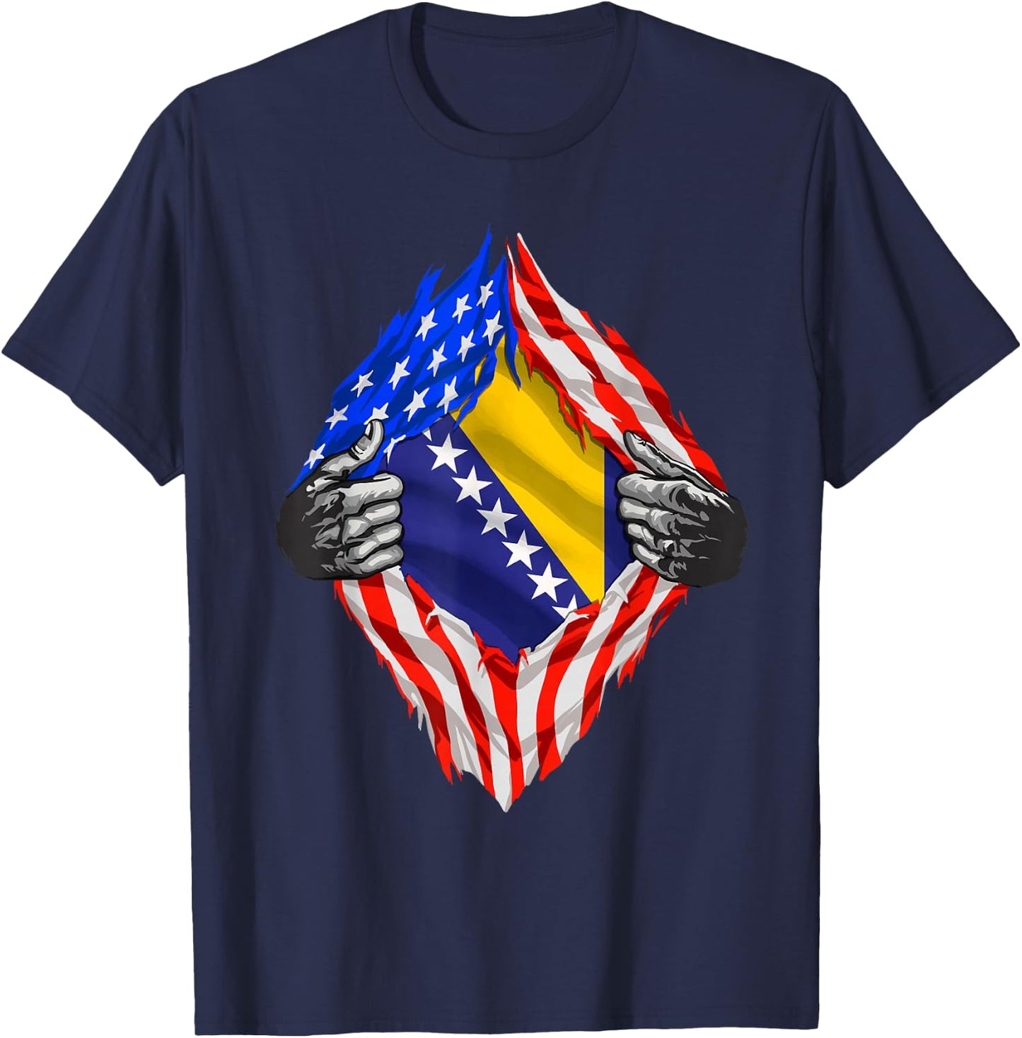 Bosnia Shirt Super USA Bosnian Flag Bosnian American Roots T-Shirt - T-Shirt | Navy