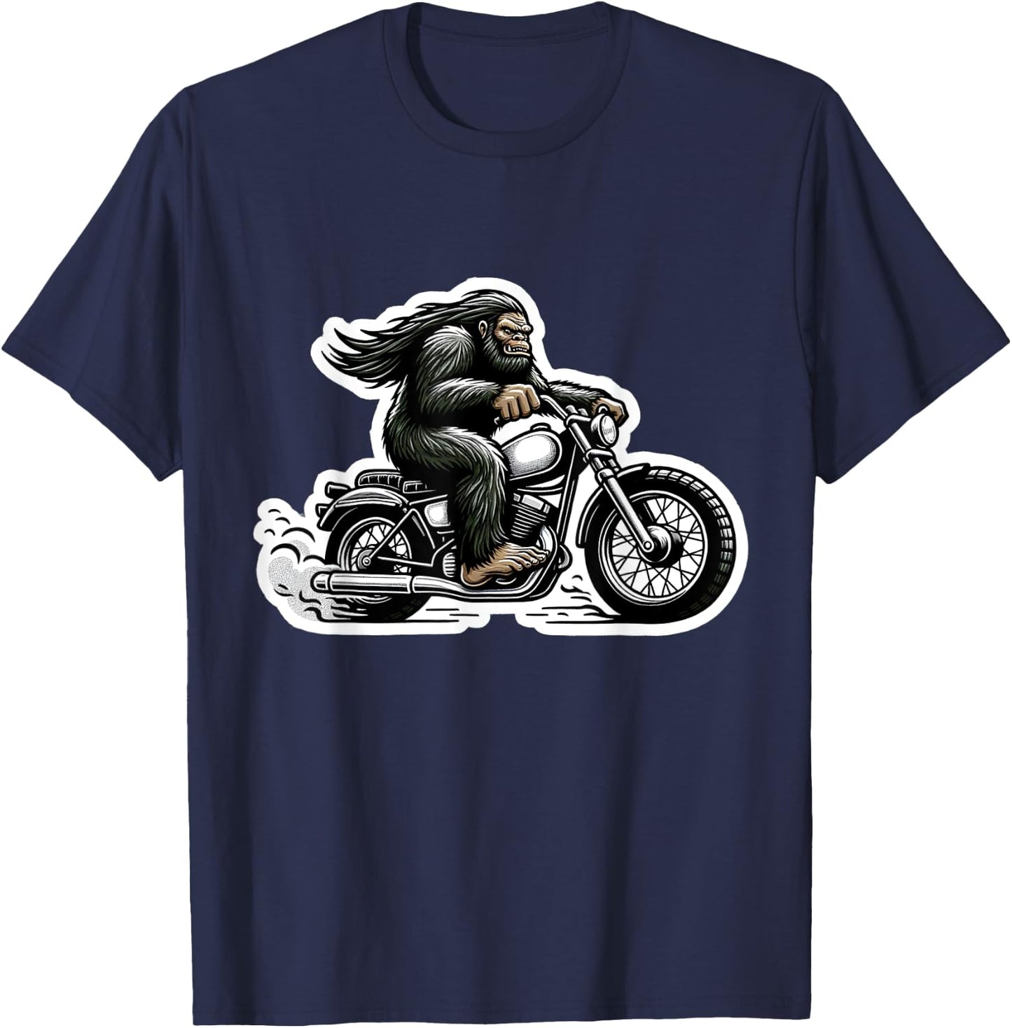 Funny Bigfoot Sasquatch Riding Motorcycle Bike Biker T-Shirt - T-Shirt | Navy