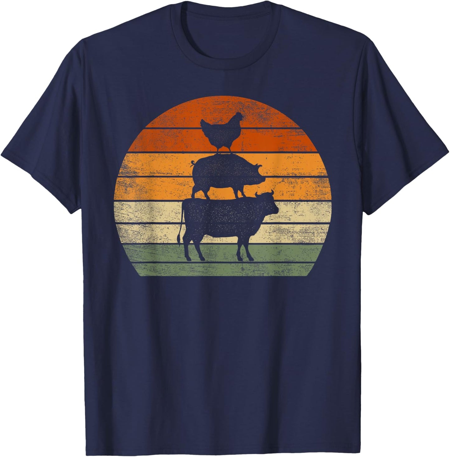 Farm Animals Gifts Women Men Cow Pig Chicken Print Graphic T-Shirt - T-Shirt | Navy