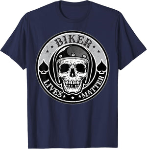 Biker Lives Matter, Motorcycle Quotes with Skull T-Shirt - T-Shirt | Navy