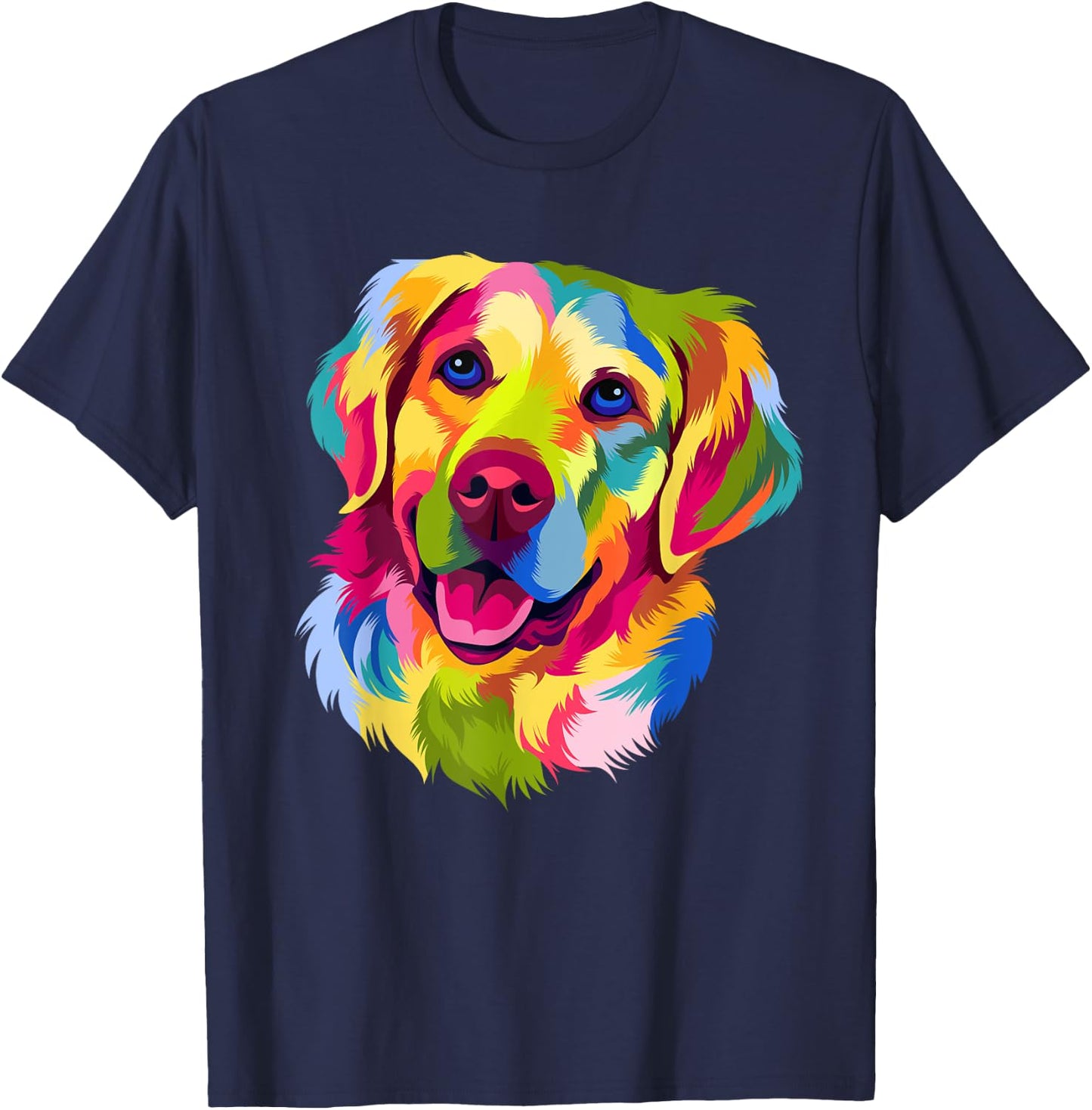 Colorful Pop Art Golden Retriever Portrait Owner T-Shirt - T-Shirt | Navy