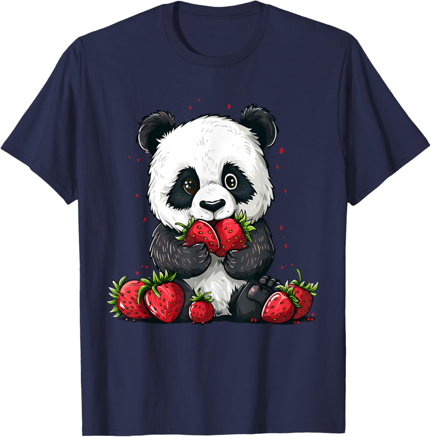 Strawberry Panda Bear Strawberries Cute Panda Bear Artwork T-Shirt - T-Shirt | Navy
