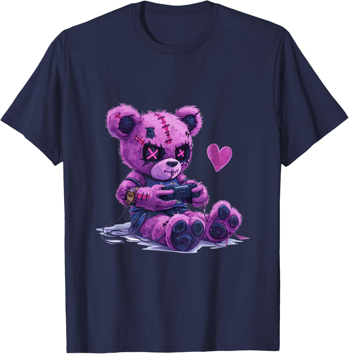 Goth Pastel Cute Creepy Kawaii Gamer Teddy Bear Gaming T-Shirt - T-Shirt | Navy