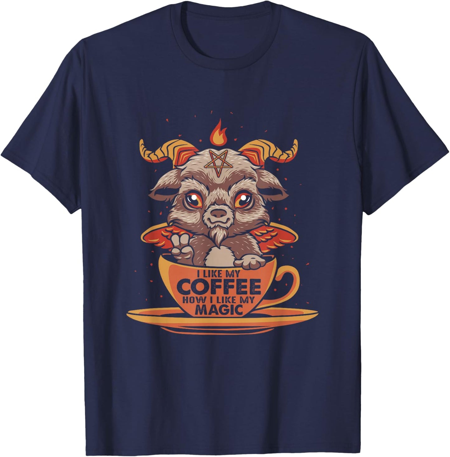 Baphomet Coffee Shirt I Like My Coffee Occult Coffee Lovers T-Shirt - T-Shirt | Navy